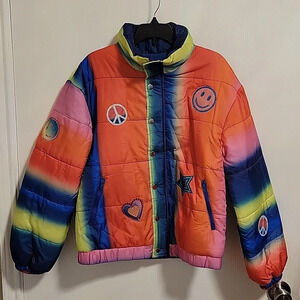 NWT Hannah Banana Girls Colorful Rainbow Coat Size 16 Zipper with button overlay